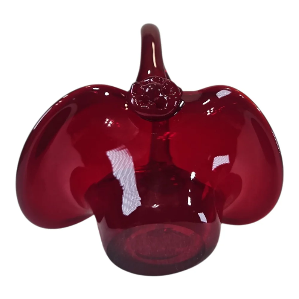 Vintage Red Art Glass Basket Small Hand Blown Style Decorative Display Bowl